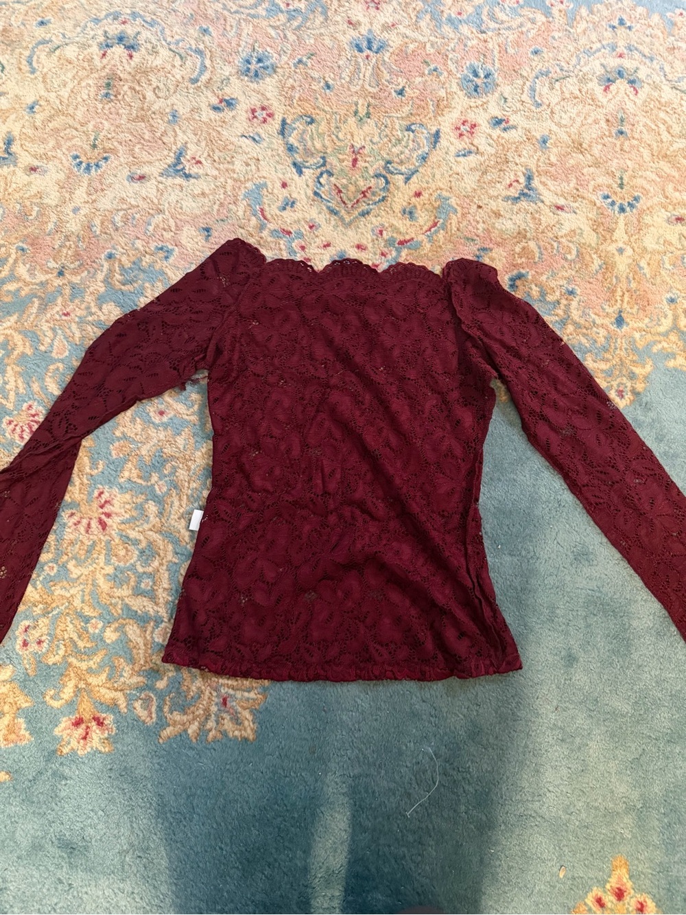 Burgundy Lace Long-Sleeve Top